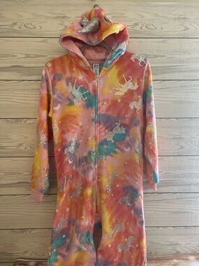 Children’s Place Pastel Tie-Dye Unicorn Hooded Fleece Onesie XXL 16